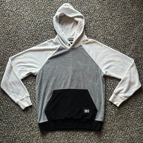 UGG Hoodie Womens Small Gray & White Cotton Fuzzy Winter Pullover - Picture 1 of 8